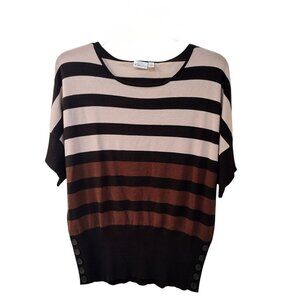 Kim Rogers: Short Sleeve Pullover Sweater, Size 2X, Beige/Brown/Black